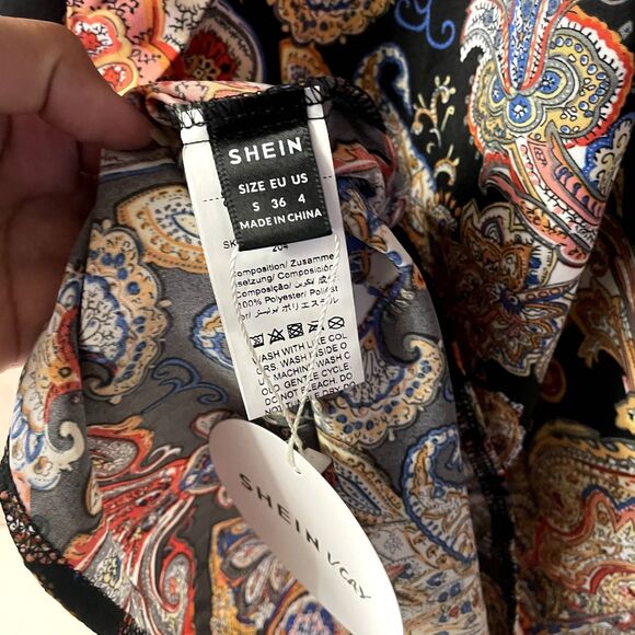 ‼️SOLD‼️SHEIN Vacay Black Paisley Halter Tie-Neck Dress - Picture 6 of 9